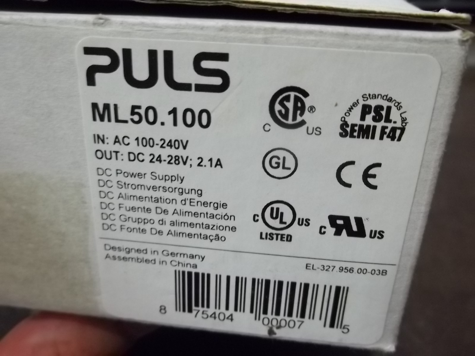 NIB PULS ML50.100 POWER SUPPLY 100-240 VAC (WL64-1)