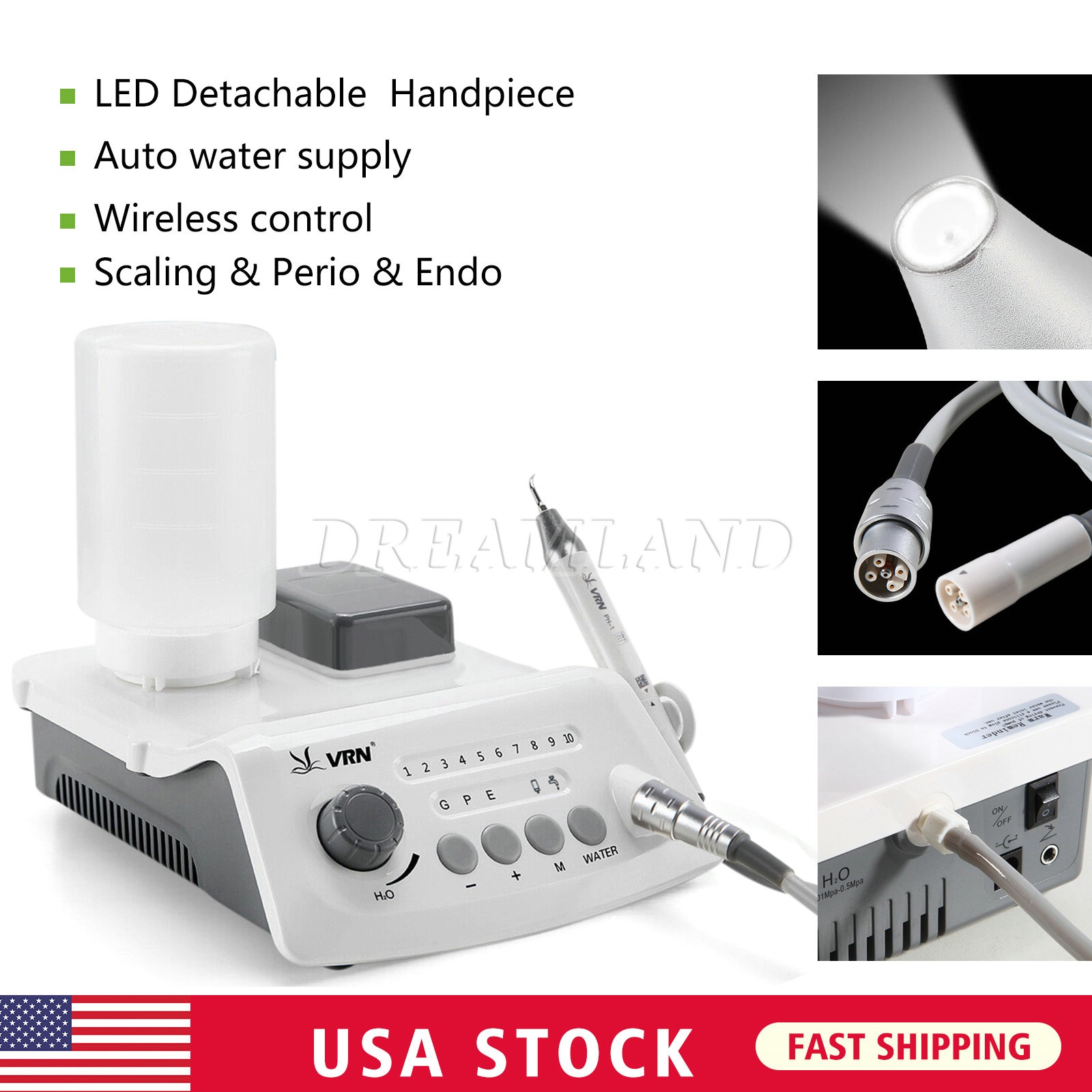 VRN-A8 Dental Ultrasonic Scaler with LED Detachable Handpiece 2 Water Supply