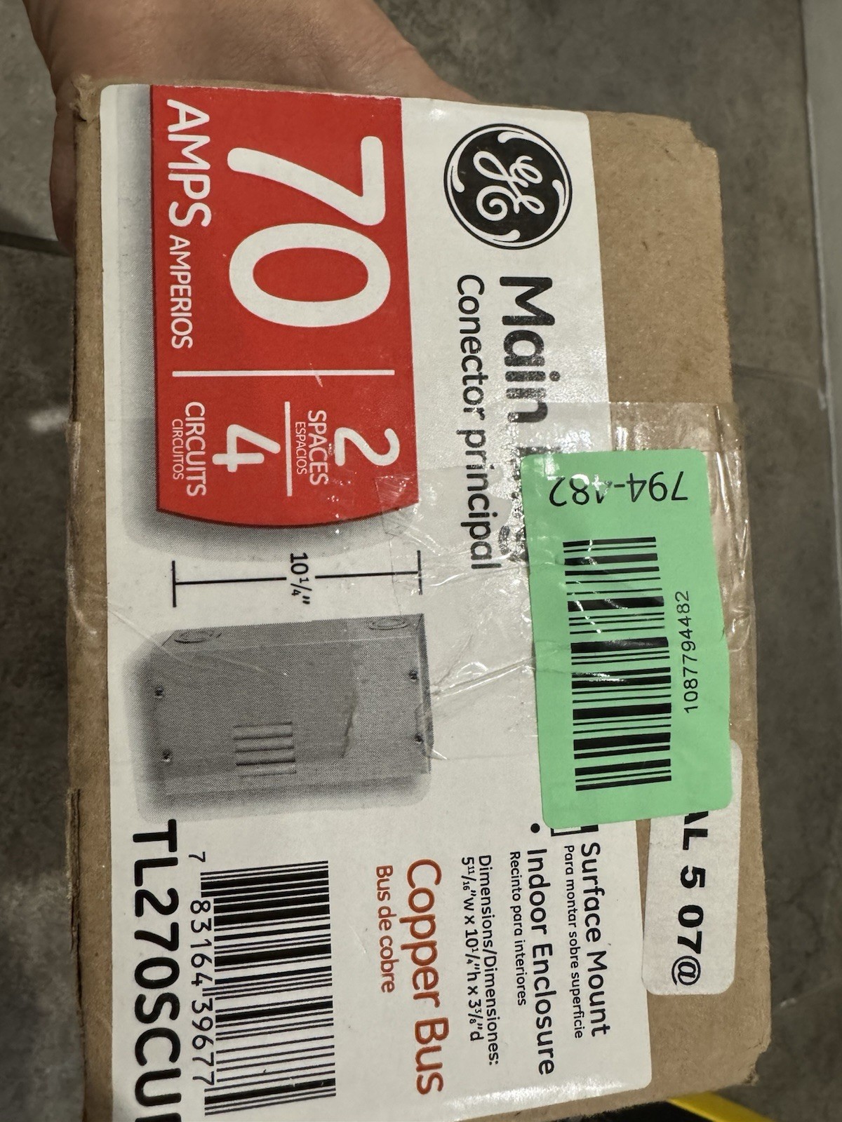 GE 70 Amp 2 Space 4 Circuit Indoor Enclosure Main Lug Circuit Breaker Panel
