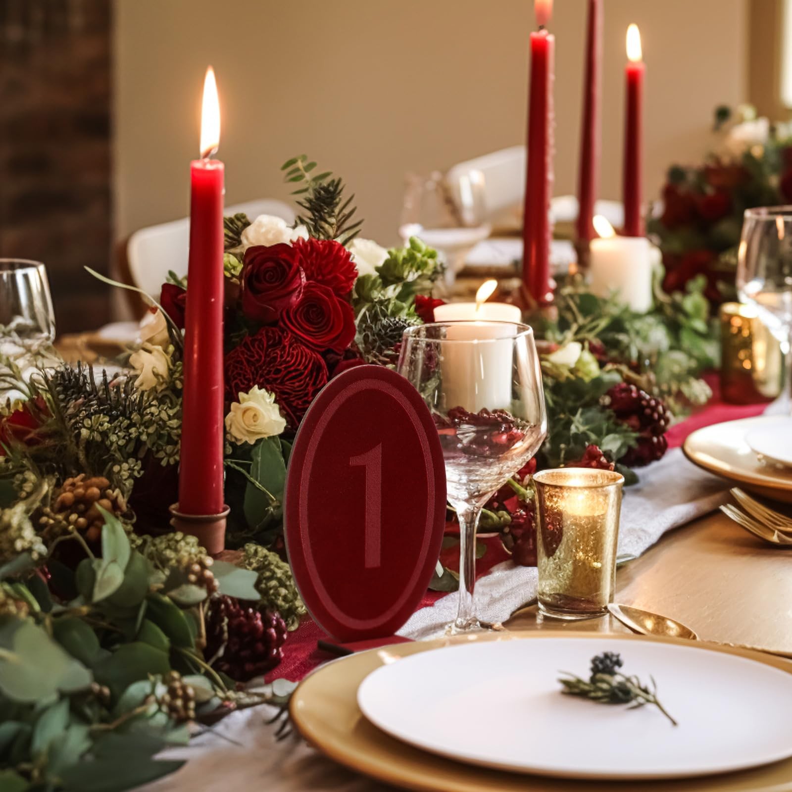 Velvet Wood Wedding Table Numbers 120 Burgundy Oval Signs Stand Reception