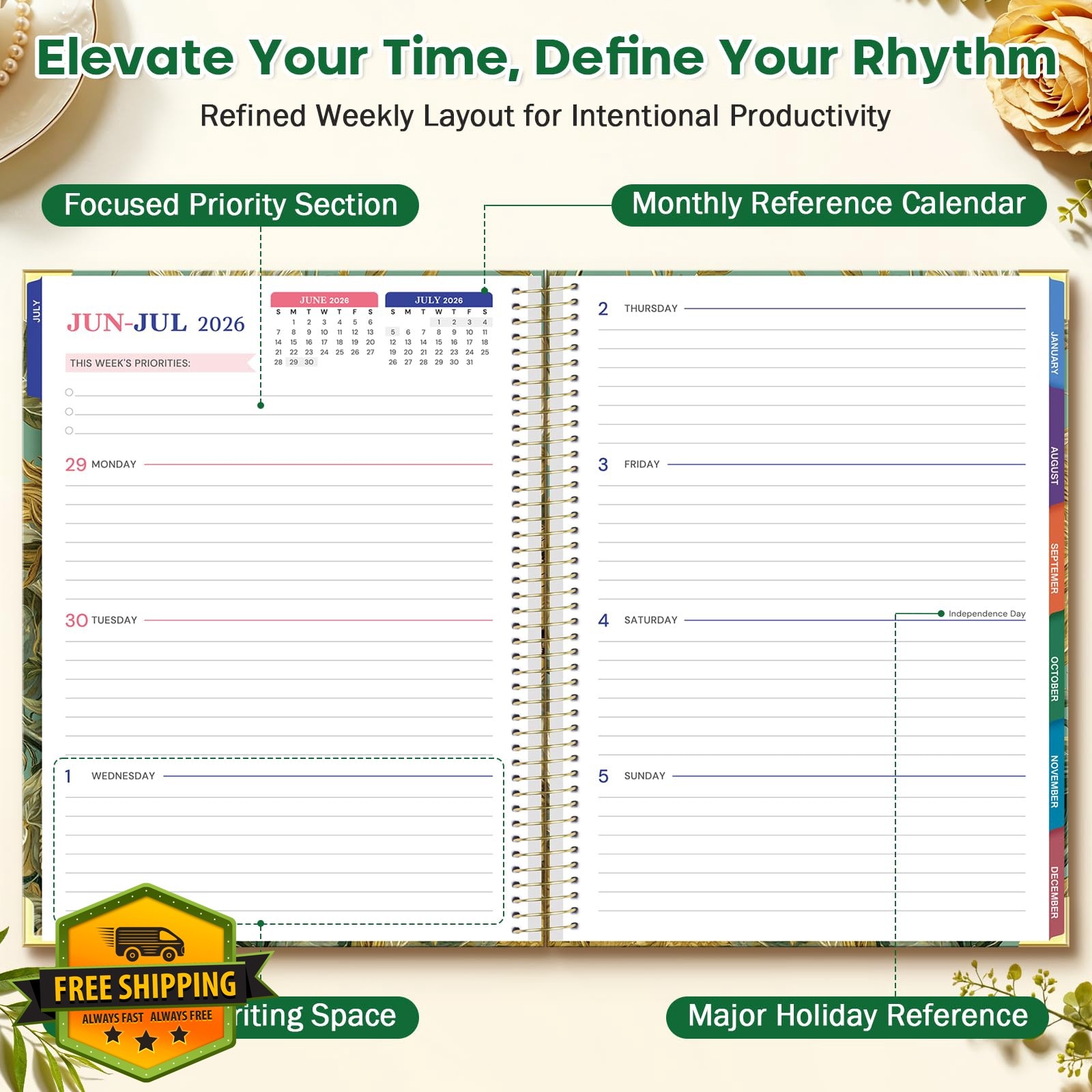 MALEDEN Academic Planner 8.5×11 Green