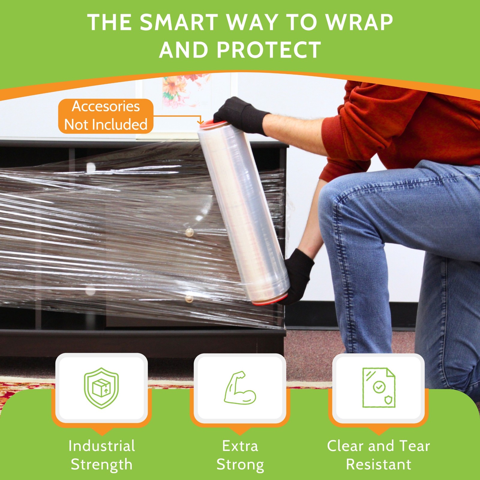 4 Rolls 18″ x 1500′ Pallet Cast Stretch Hand Shrink Film Wrap (80 Gauge) Clear