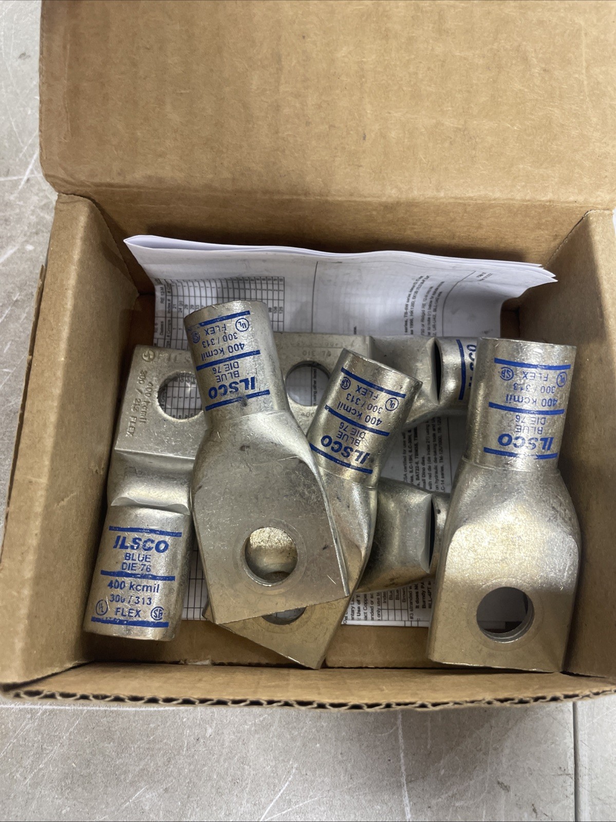 CSWS-400-12 Copper Compression Lugs Standard barrel 1-hole Blue Die Lot of 6