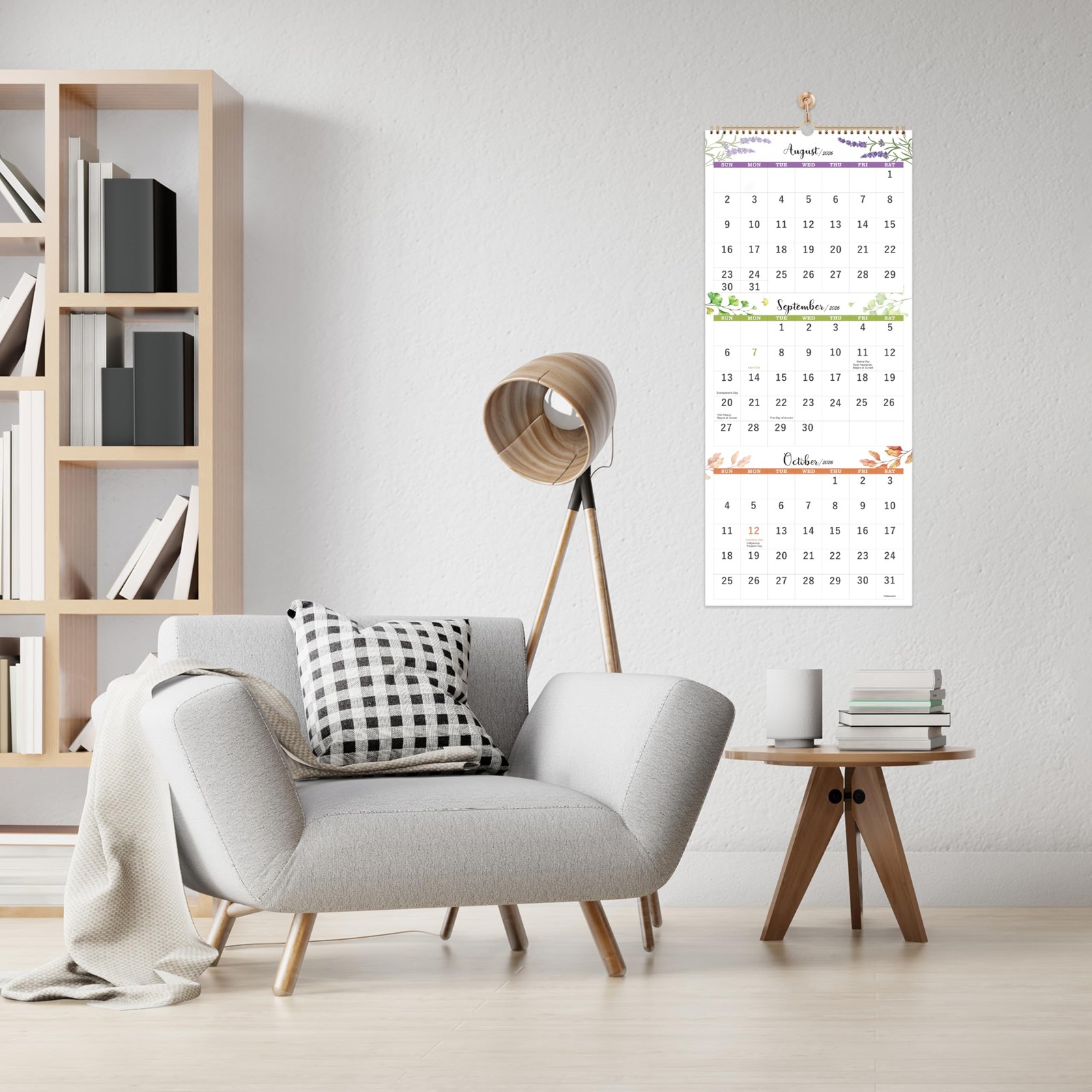 2026 Calendar – 3 Month Display Wall 2026, Jan. 2026 – Dec. green