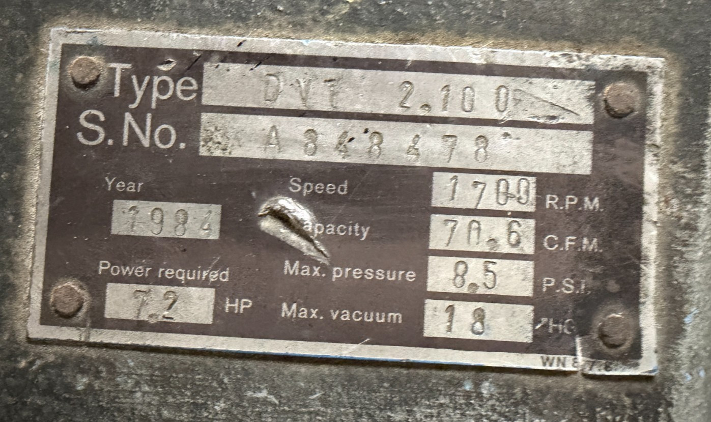 Becker DVT 2.100 Vacuum Pump 1700 RPM 70.6 CFM 8.5 PSI