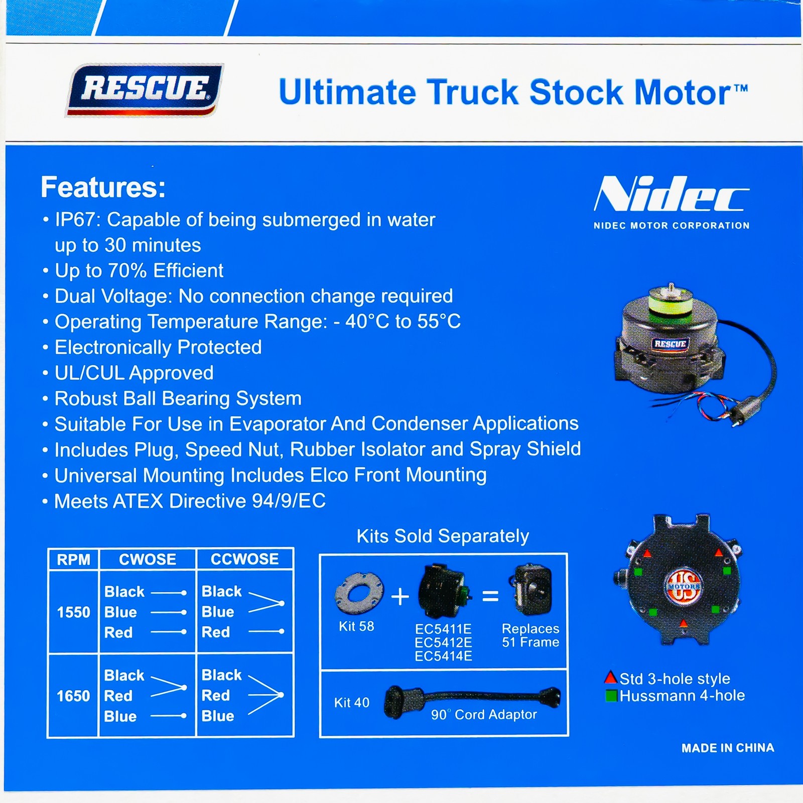 Nidec EC5414E Rescue ECM Refrigeration Motor 4-25 Watt 115-230V 1550/1650 RPM