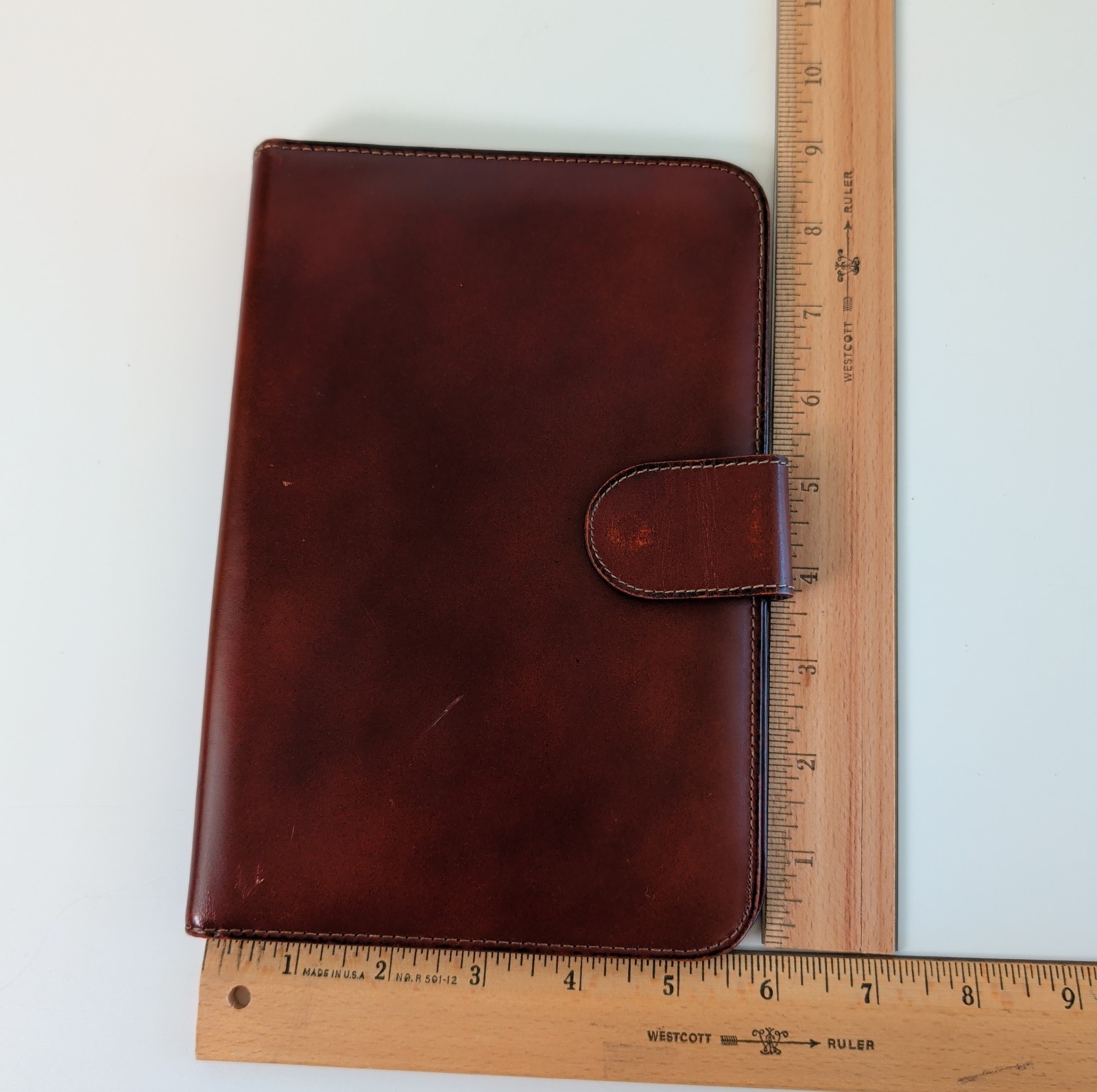 Vintage BOSCA Brown Full Grain Leather Planner Organizer Notebook (9” X 6”)