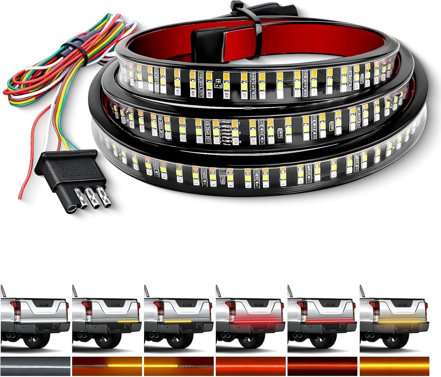 Truck Tailgate Light Bar 48″ Triple Row 360 LED Strip | 6 Function with Red Runn