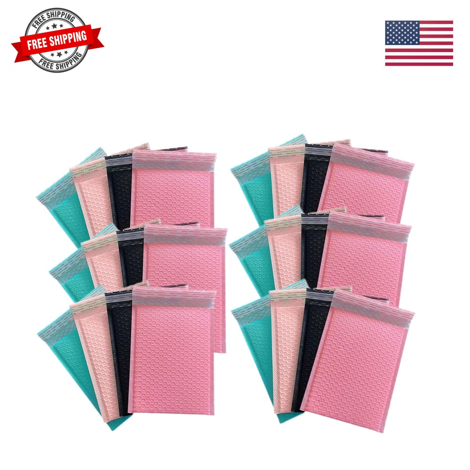 Small Poly Bubble Lined Mailers Padded 24 Pack 5×7 Inches 4 Colors Pink Green…