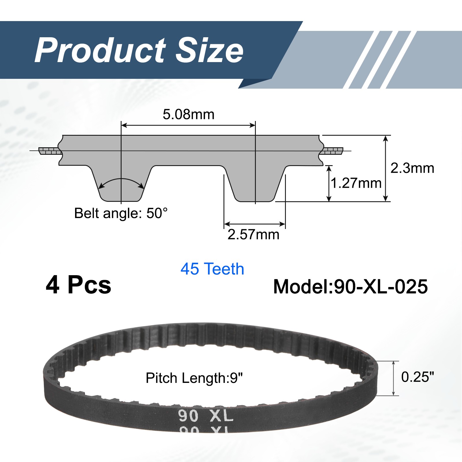 4 90XL 025 Distribution Belts for 45 Tooth, 0.20″ Pitch