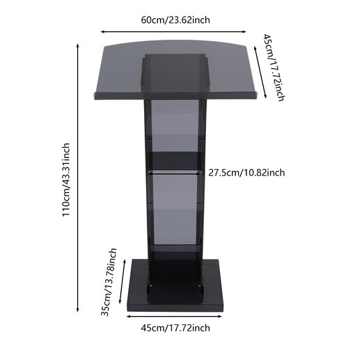 Acrylic Podium Stand, Floor Standing Podium, Acrylic Podium with Storage Shelf