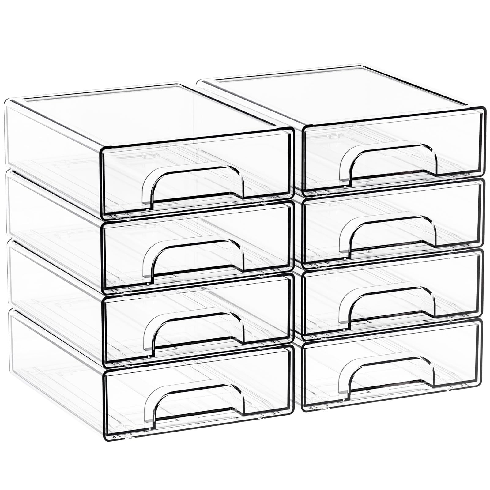 8 Pack Acrylic Drawer Organizer, 2.2in Tall Stackable Clear Storage Bin Part