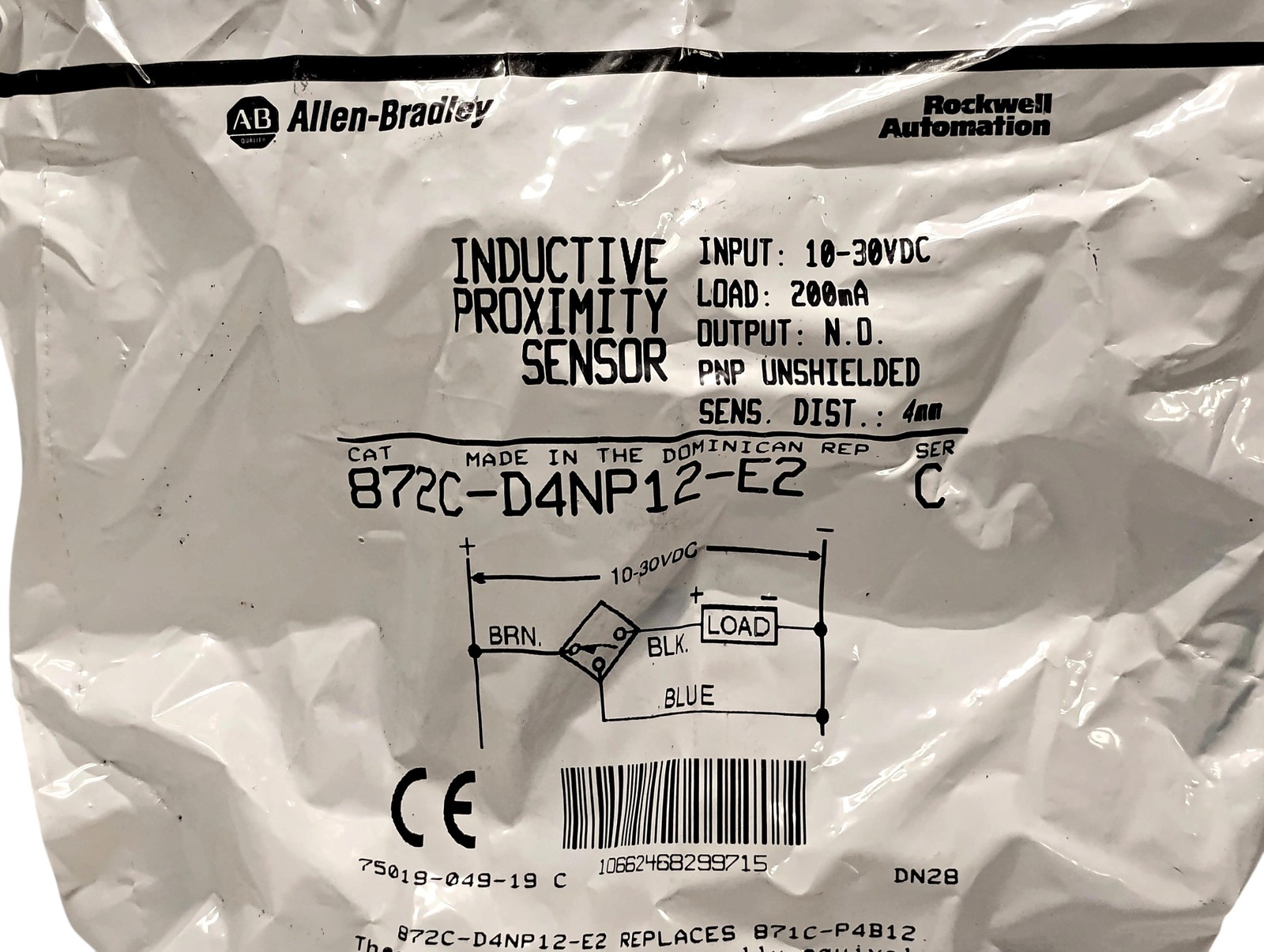 Allen-Bradley 872C-D4NP12-E2 10-30 V DC Unshielded Inductive Proximity Sensor