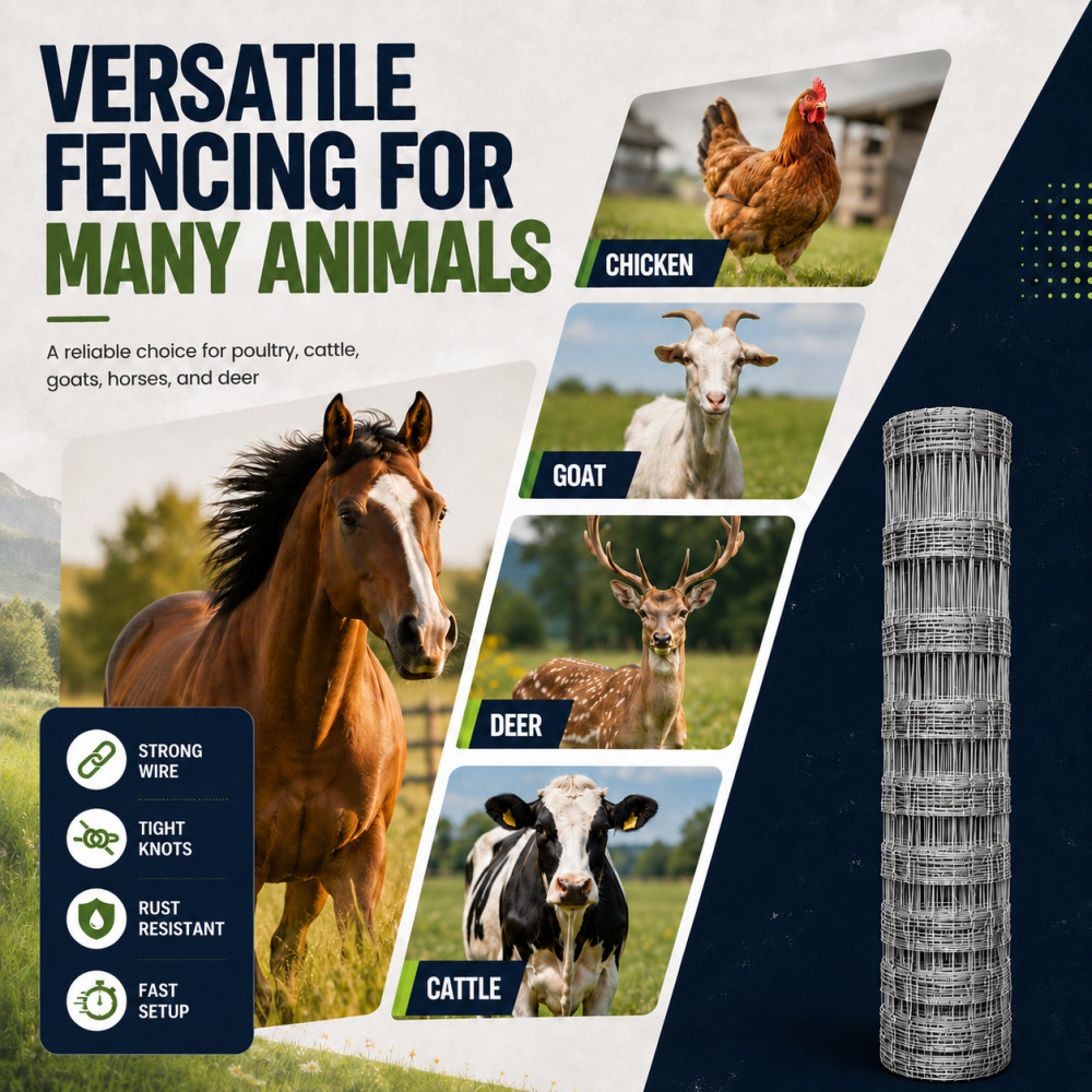 Livestock Fence,4.9*328FT Galvanised Iron Wire Farm Fence Deer Goat Cattle Fence