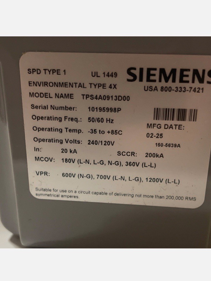 Siemens TPS4A0913D00 Surge Protector Device, 120v/240v. NEW