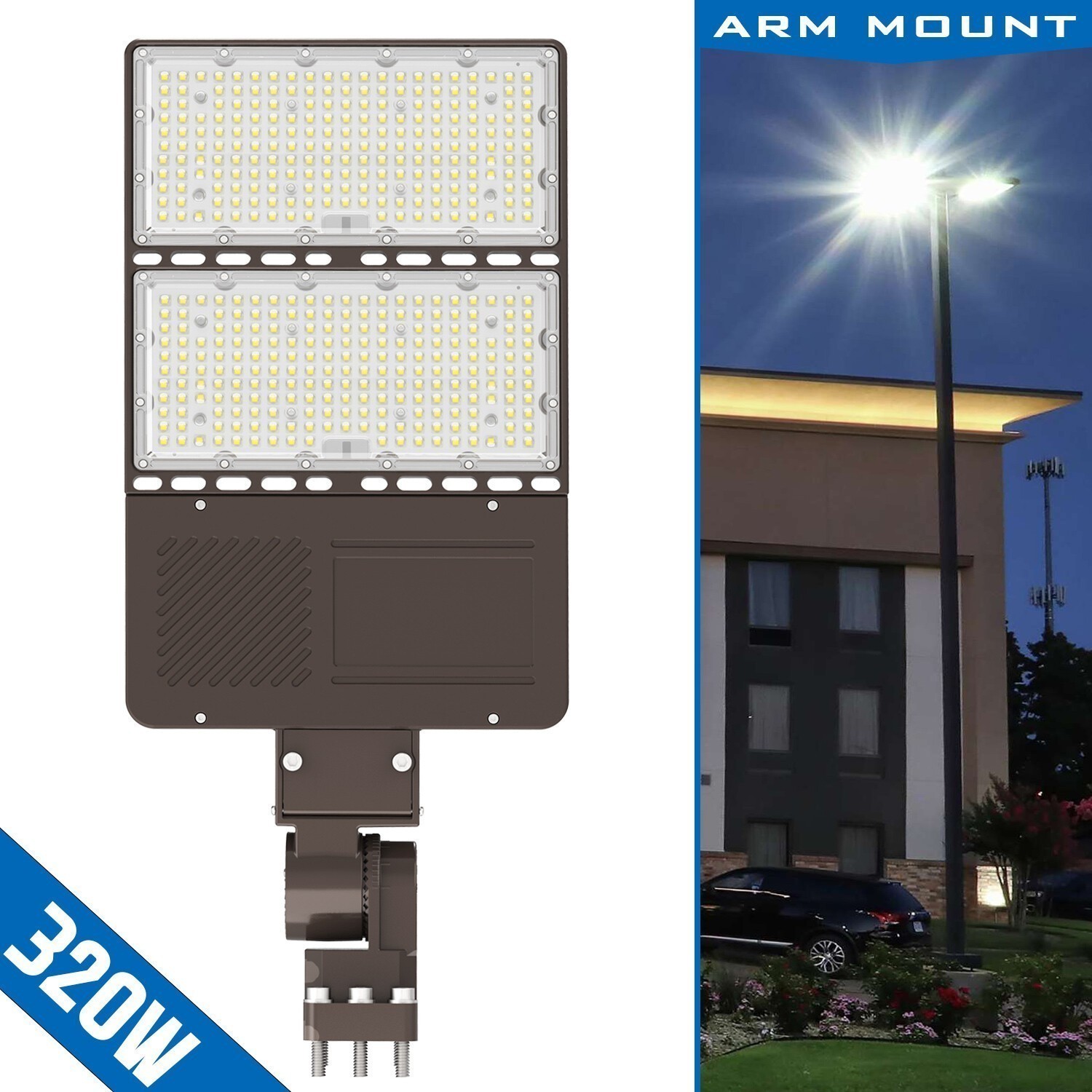 Dusk to Dawn 320W 120V LED Shoebox Area Light Commercial Security Flood Lighting
