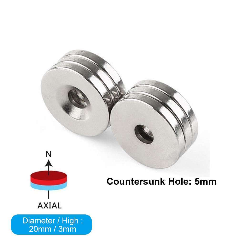New Thicker Strong Magnets Countersunk Ring 5MM Hole Large Rare Earth Neodymium