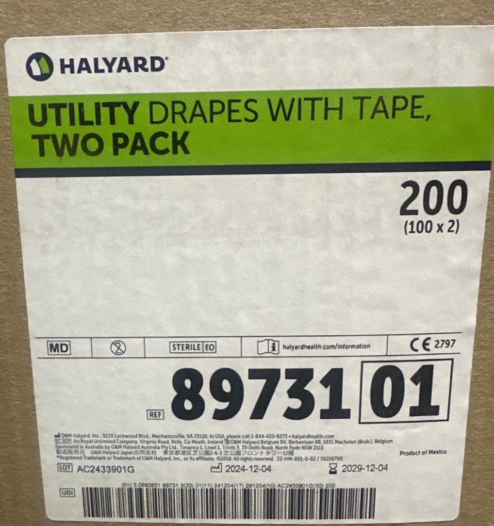 Halyard 89731 Utility Drapes w/ Tape 2 Pack Case of 200 Sterile EO Exp 2029
