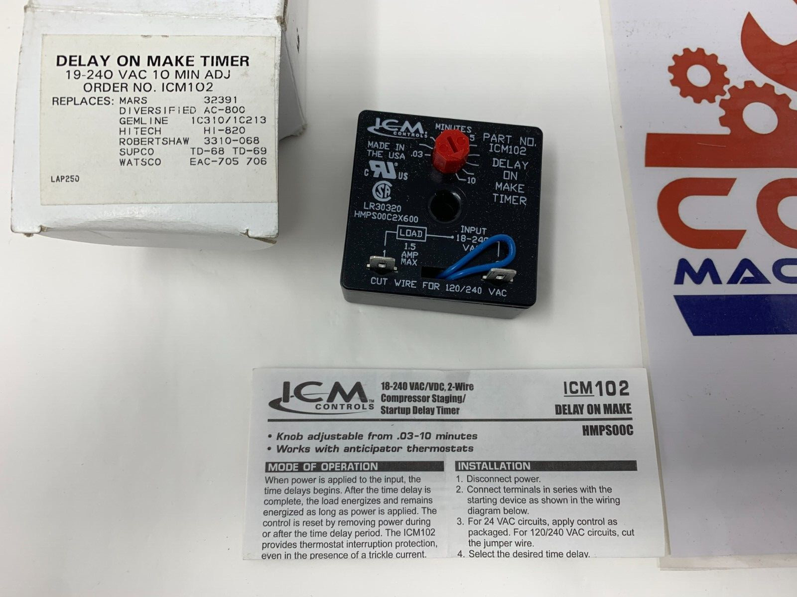 ICM ICM102 Delay on Break Timer 03-10 Minutes Adjustable Delay 18-240VAC