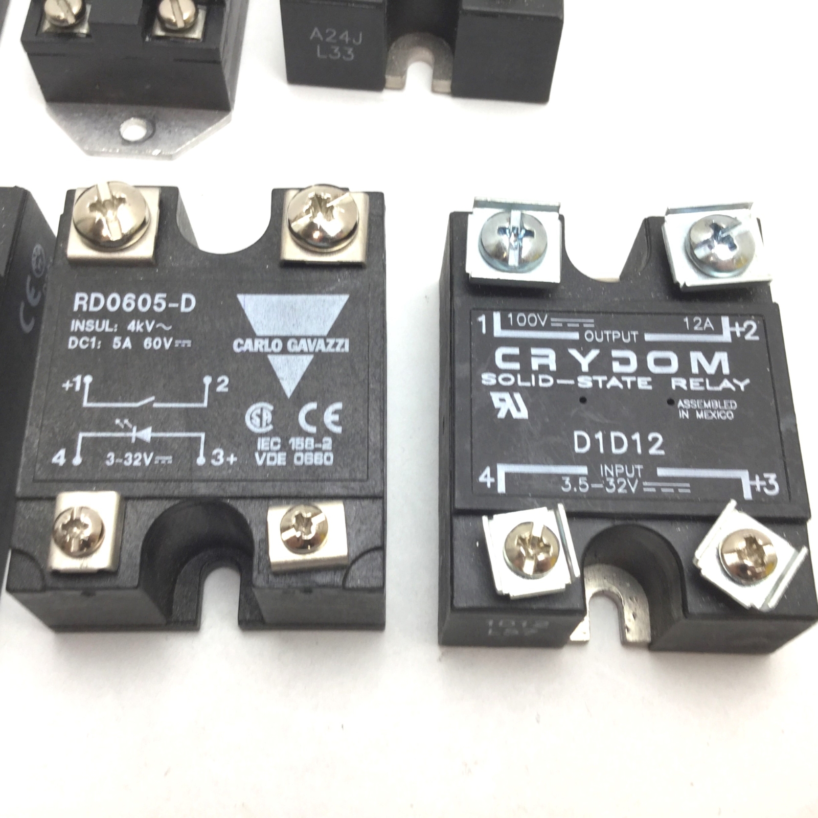 Lot of 7 Assorted Solid State Relay, 5A 12A 25A 40A 60VDC 100VDC 120VAC 240VAC