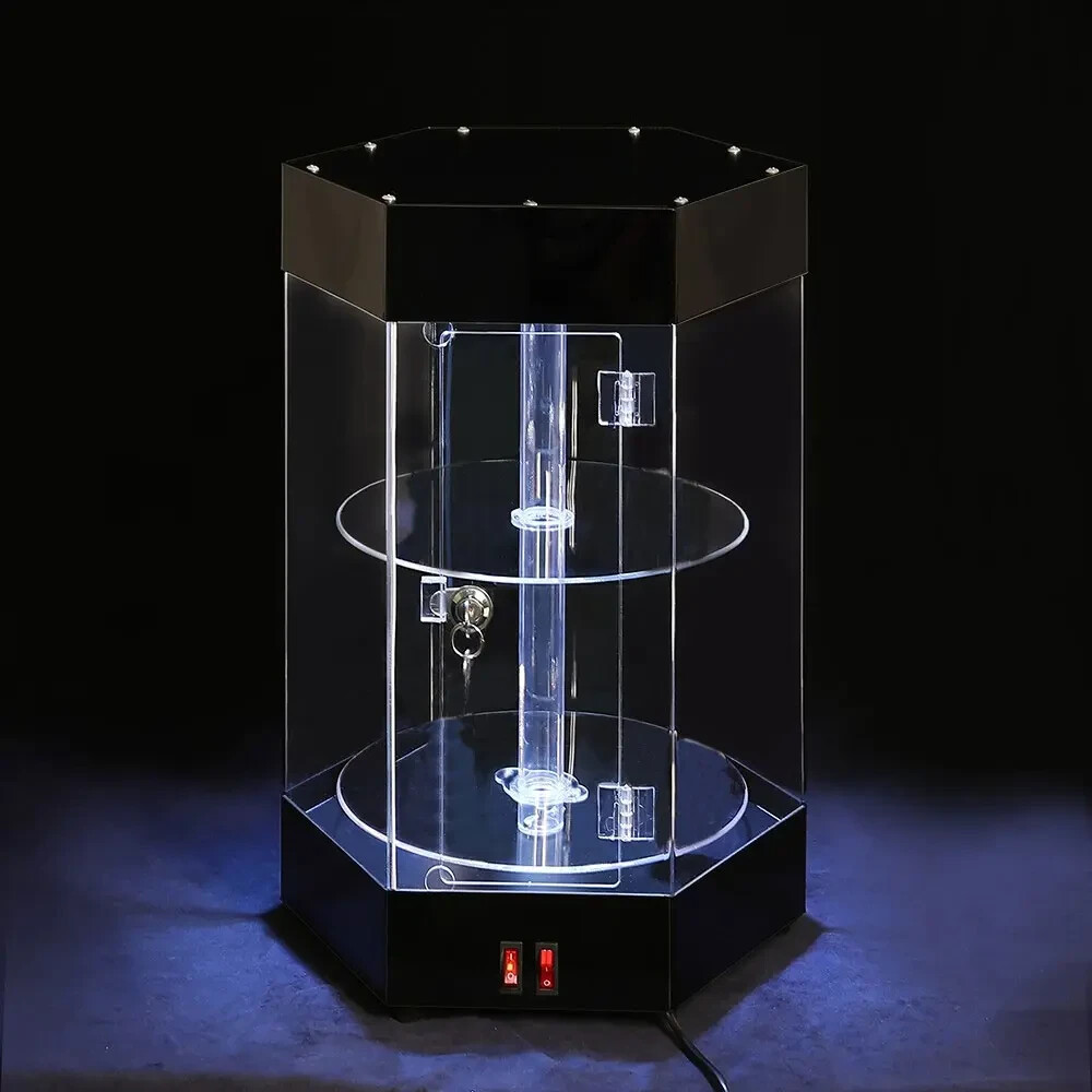 Electric Rotating Clear Display Case with Built In LED Lighting