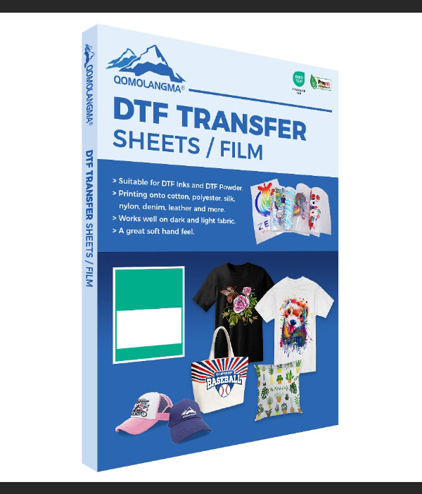 QOMOLANGMA A4 8.27″ x 11.7″ DTF Transfer Film Double Sided,Warm Peel 100 Sheets