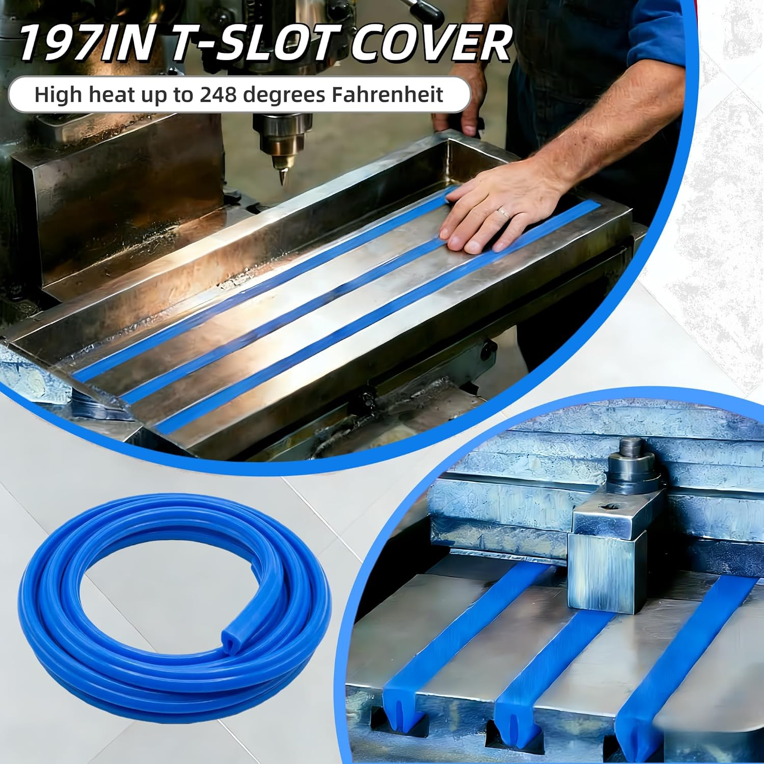 Blue 5/8″ Silicone T-Slot Cover, 197″ Roll for Cnc/Manual Mills | Heat Resistant