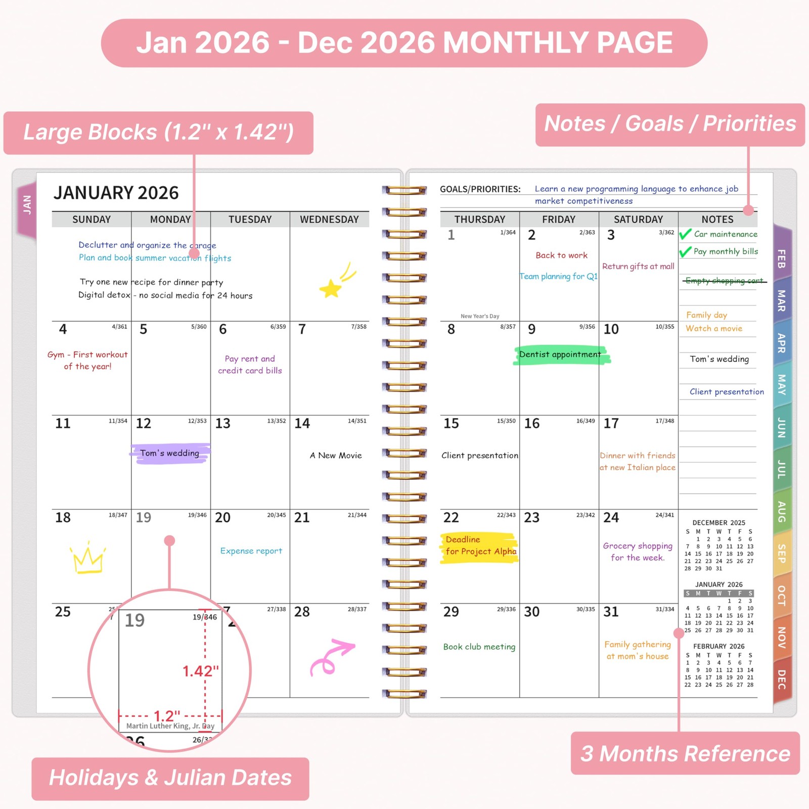 2026 Appointment Book, 30 Minutes-Hourly, Weekly ＆ 6.2» x 8.4», Pink