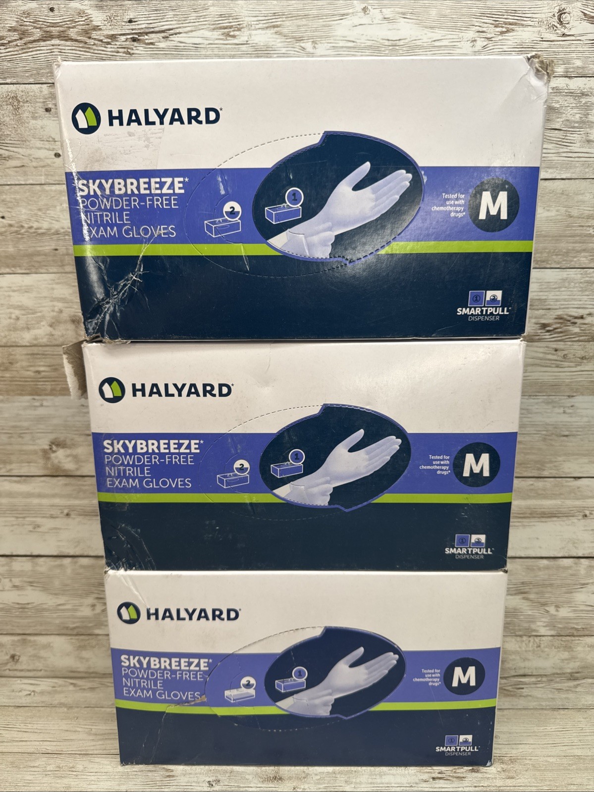 Halyard SKYBREEZE Nitrile Exam Gloves *3 DENTED BOXES* Size: MEDIUM Exp: 12/26+
