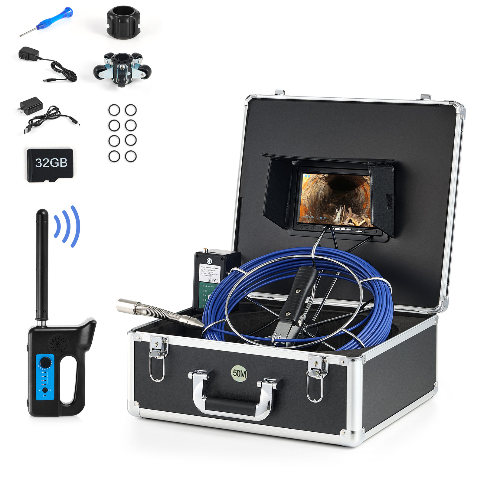 Zelcan 7 Inch 164ft/50m Self-Leveling Sewer Camera 512 Hz Locator for Drain Pipe