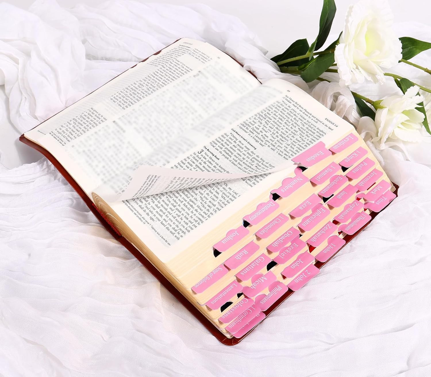 Pink Bible Tabs for Women’s Bible Study – Cute Pink Index Tabs for Bible Chapter
