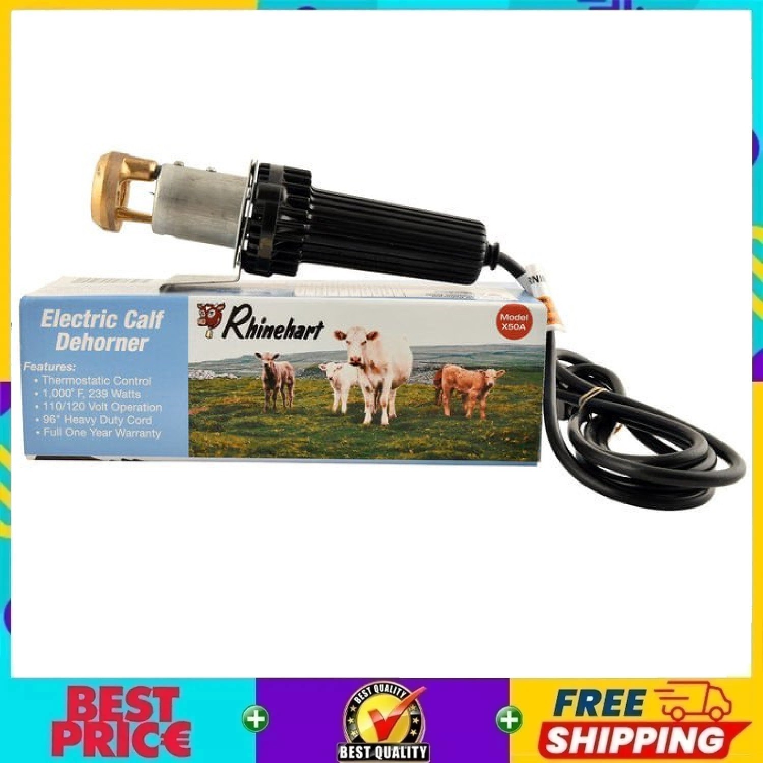 Rhinehart X-50 Electric Calf Dehorners & Adaptor Tips for Cattle, Goats & Lambs