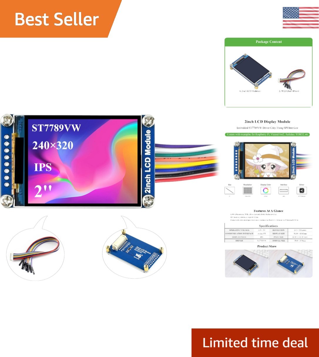 High-Contrast 2-Inch IPS LCD Display – 160° Viewing Angle, Raspberry Pi Ready