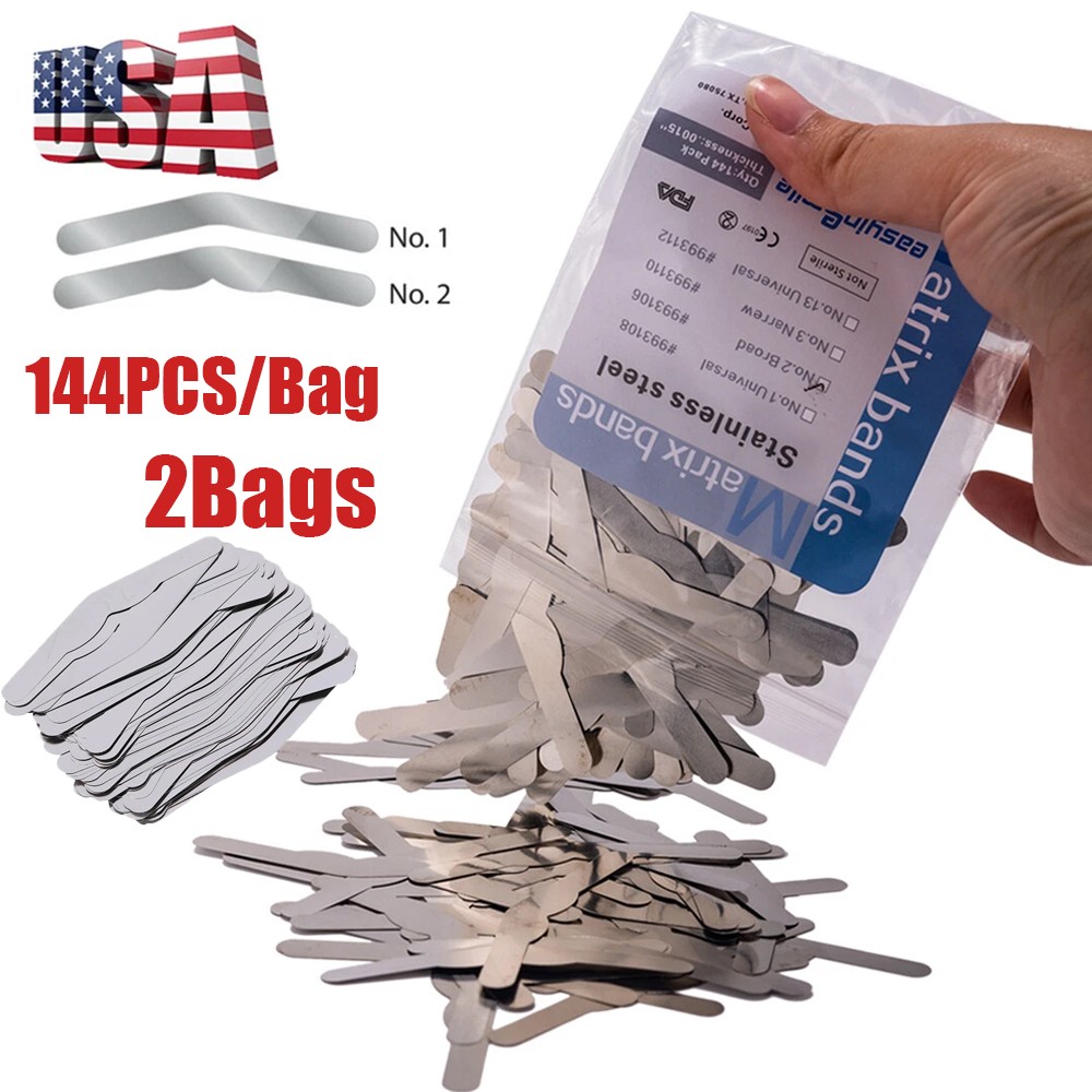 288pc Dental universal Matrix Bands Tofflemire Stainless Steel bands 0.015′ #1#2