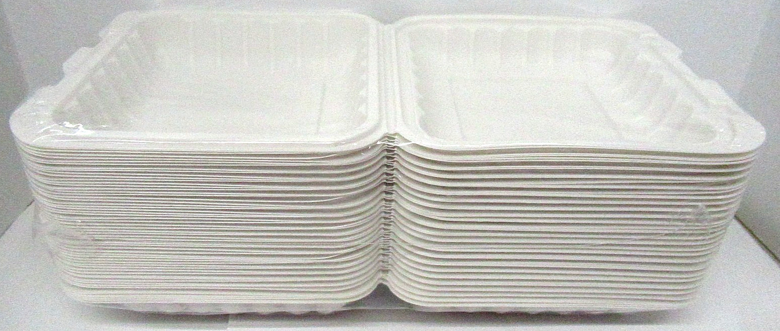 8X8″ 1-Compartment 50-Pack Plastic Clamshell to Go Containers