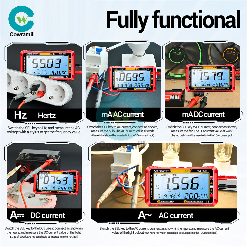 ANENG 612 613 AC/DC Digital Multimeter 4000Counts Calendar Temp Humidity Display