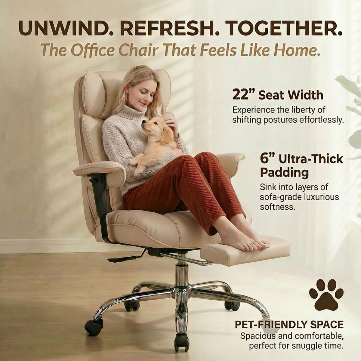 Heavy Duty Big & Tall Reclining Office Chair with Footrest – Dark Beige