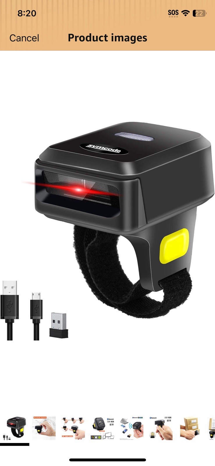 Bluetooth Ring 1D 2D QR Barcode Scanner, Wearable Wireless Finger Mini Bar Code