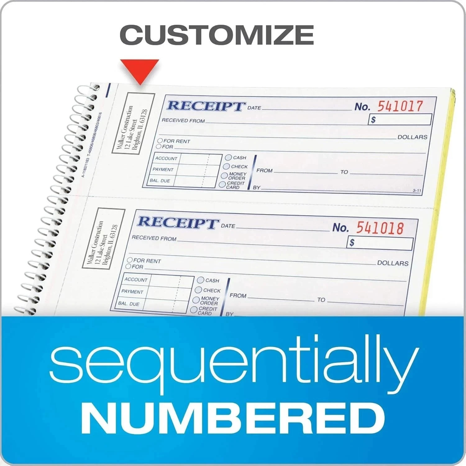 Money and Rent Receipt Book, 2-Part Carbonless, 7-5/8″ x 11″, Spiral Bound, 200