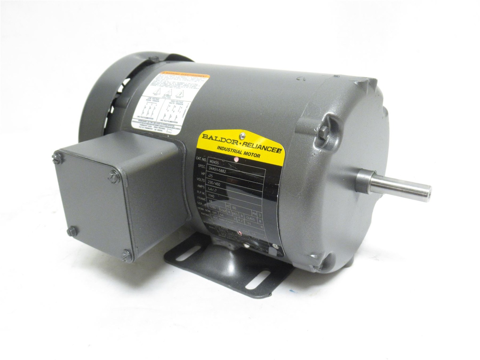 242133 New In Box; Baldor M3455 AC Motor; 1/4HP; 230/460V; 1140RPM; 3PH; 60HZ