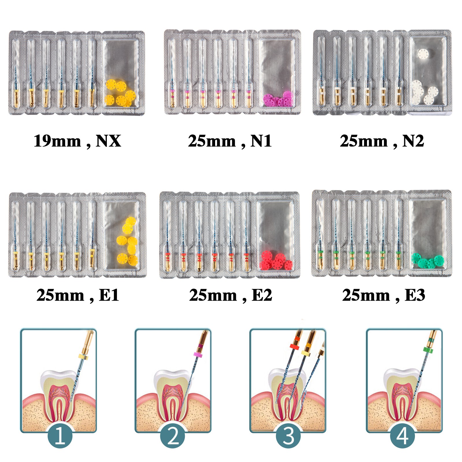 Dental Endodontic Rotary Taper Endo 6Pc Engine NITI Files 21/25/31MM