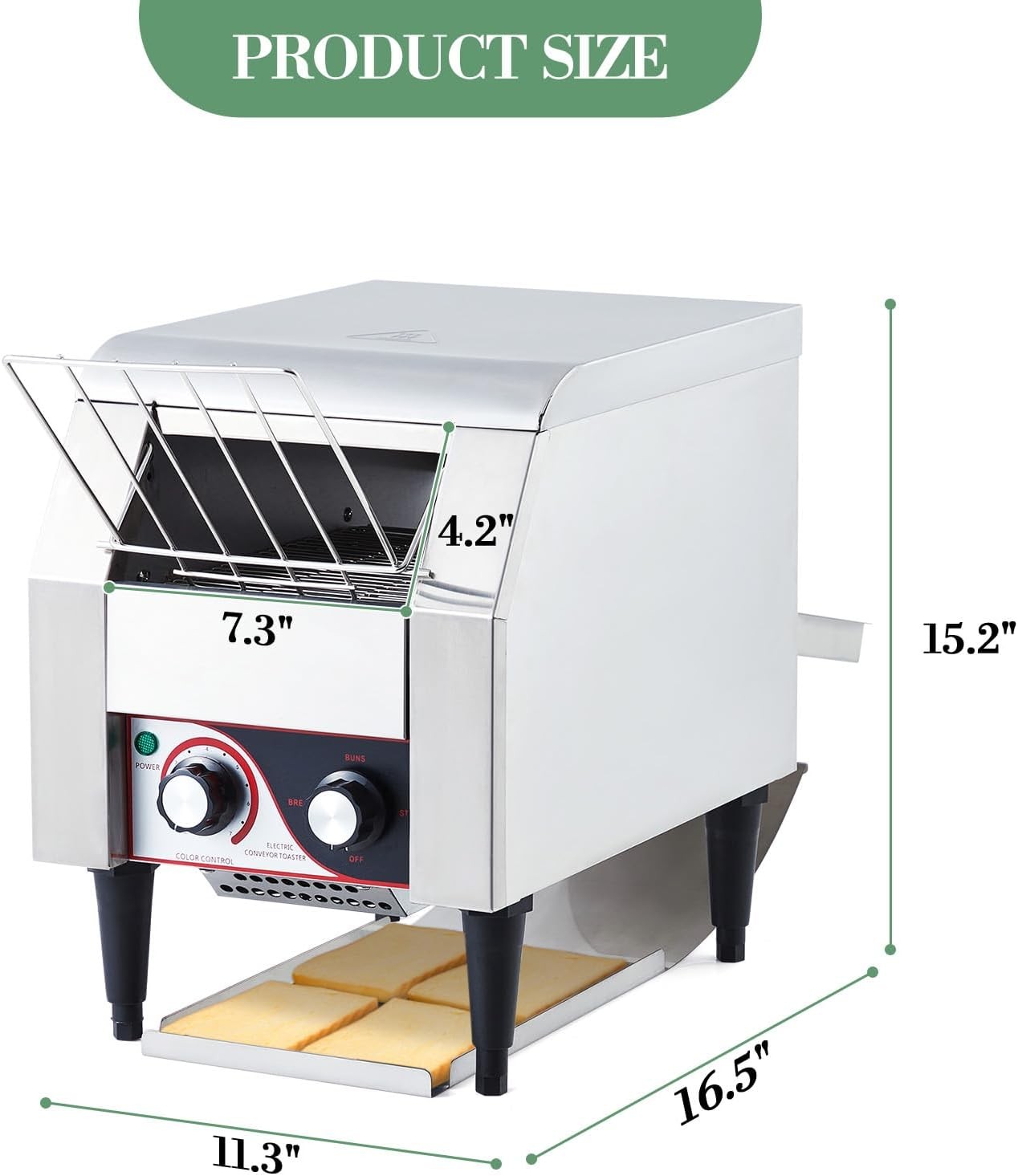 Garvee Commercial Toaster Conveyor 150Slices/H Stainless Steel 7Speed Adjustable