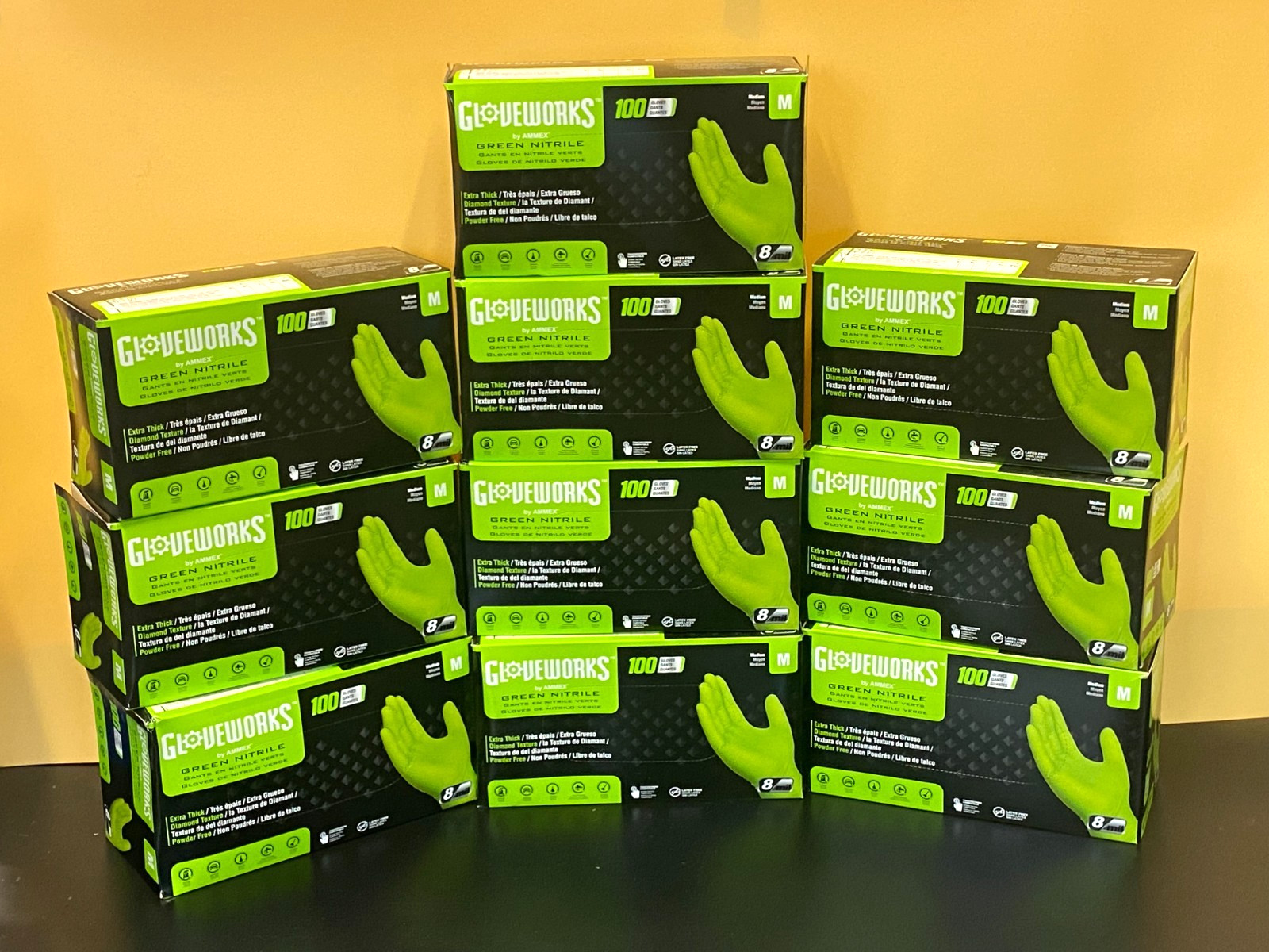 Gloveworks 8 Mil Nitrile Gloves Green Medium 1000 Count Heavy Duty DisposableNEW