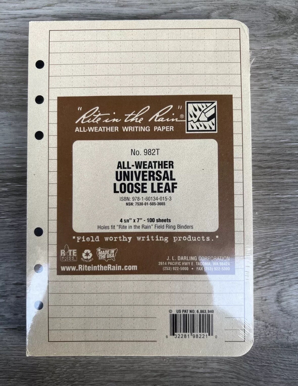 Rite In The Rain Loose Leaf All-Weather Universal Tan 100 Sheest – 982T 3 Pack