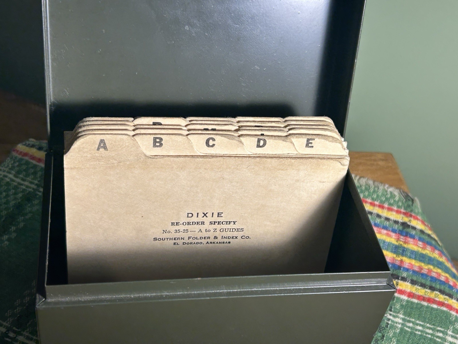 vintage small dark green WEIS metal file card office recipe BOX 5.5×3.25×3.5″