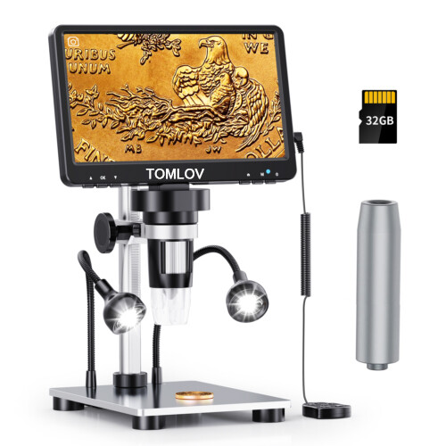 TOMLOV 7″ LCD Coin Microscope 1080P Digital Microscope 1200X Magnifier Full View