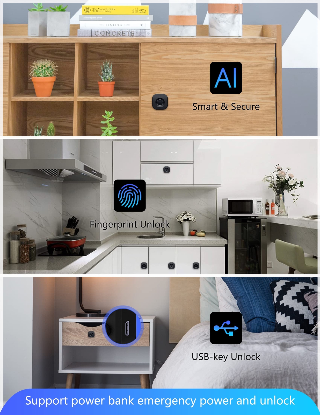Fingerprint Cabinet Lock Keyless & Hidden Smart Biometric Security for Drawers