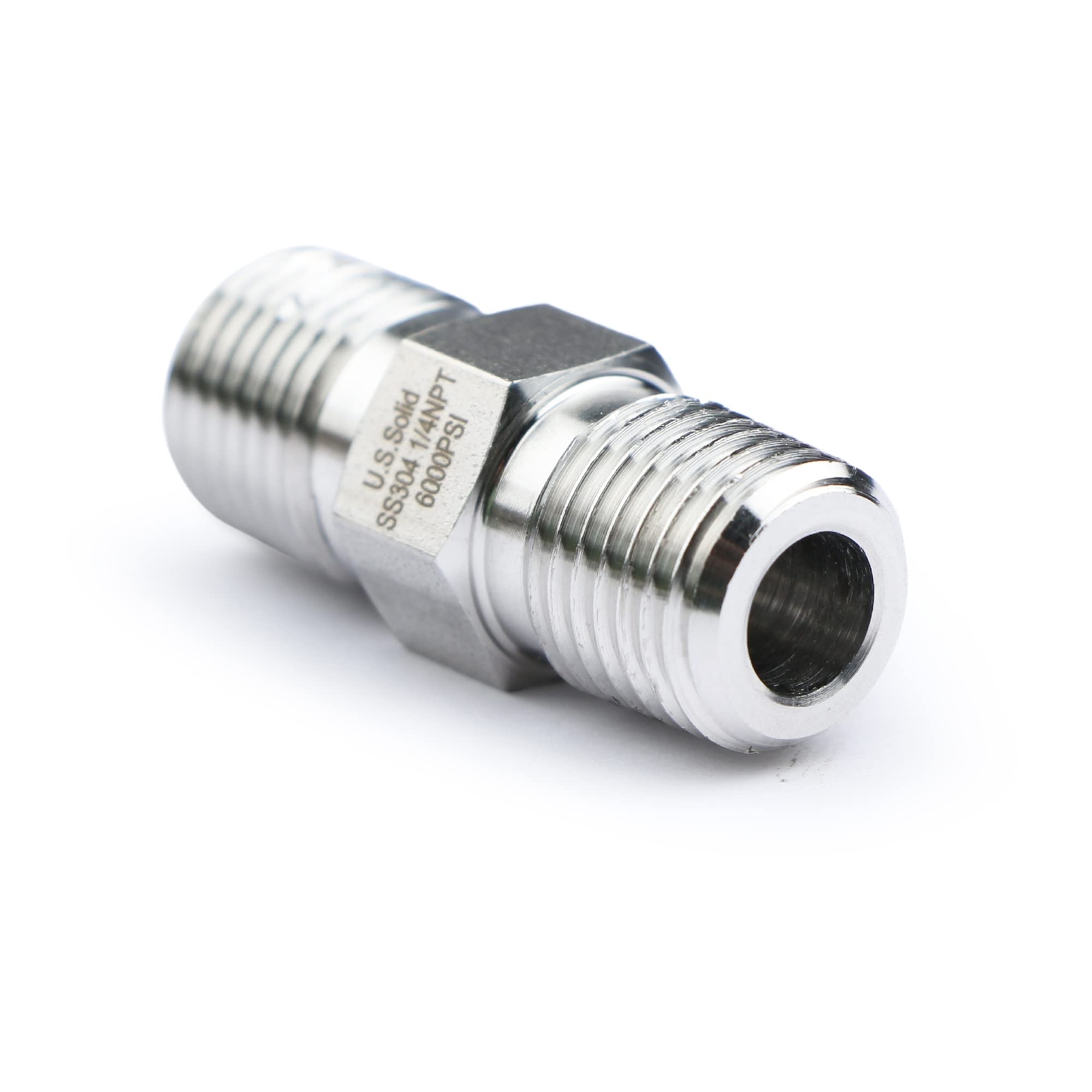 U.S. Solid 304 Stainless Steel Fitting Hex Nipple, NPT 1/4″ Male x 1/4″ Male