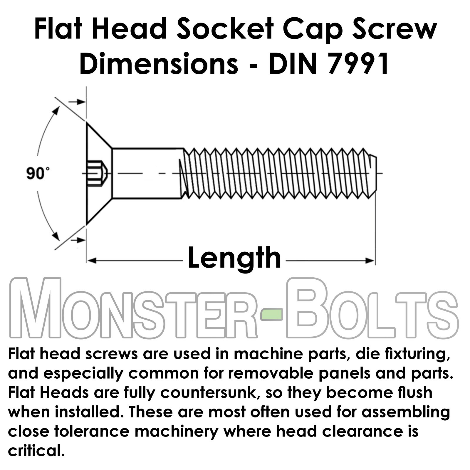 M3 Stainless Steel Flat Head Socket Cap Screws A2, Metric DIN 7991 0.50 Coarse