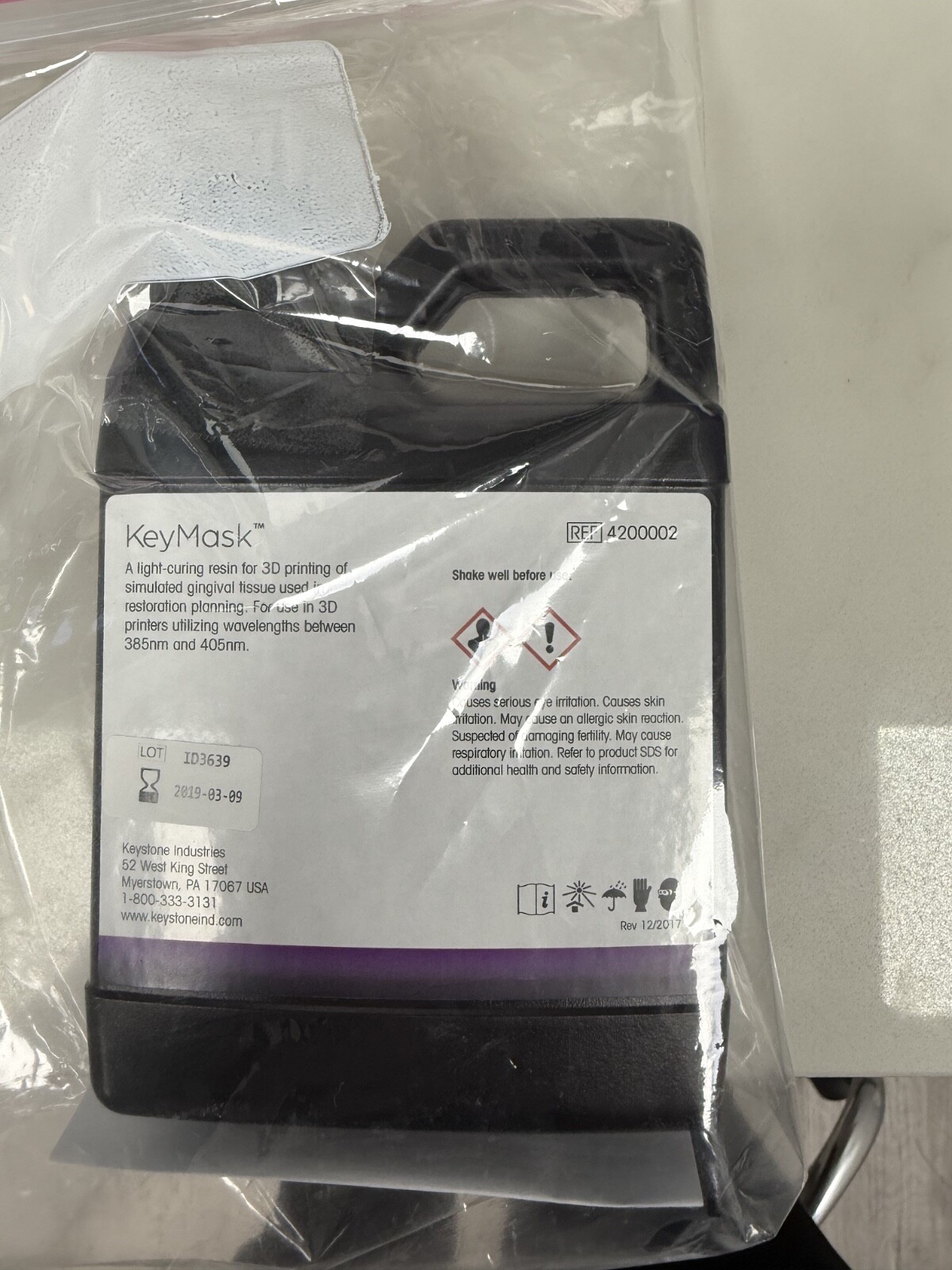Keystone Key Mask 3D Printing Resin .5 KG
